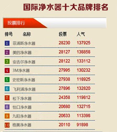 10大净水器排名？