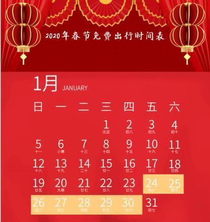 2020年春节高速公路免费几天？