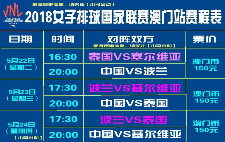 中国女排在澳门站比赛的具体时间表