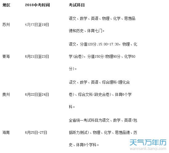 今年中考具体是六月几号？