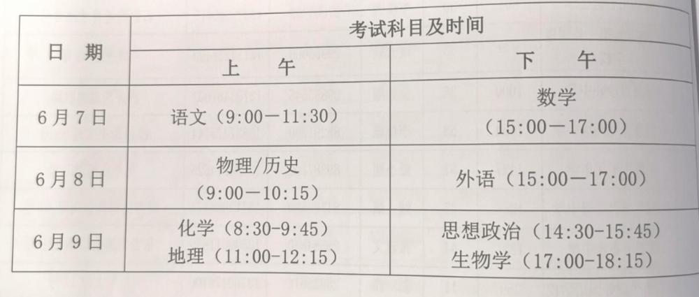 2015年江苏高考时间安排，具体到每科的时间