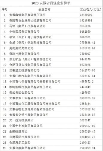 安徽五百强的企业名单